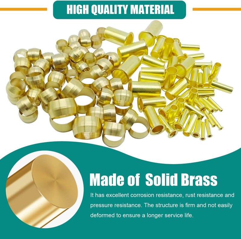 Dekiphox 500PCS Brass Compression Sleeves Ferrules Inserts Kit 1/2" 3/8" 5/16" 1/4" 3/16" 1/8" Tube OD, 6 Sizes Air line Fittings Assortment Kit for Air Water Fuel Oil and Inert Gases Line - Image 3